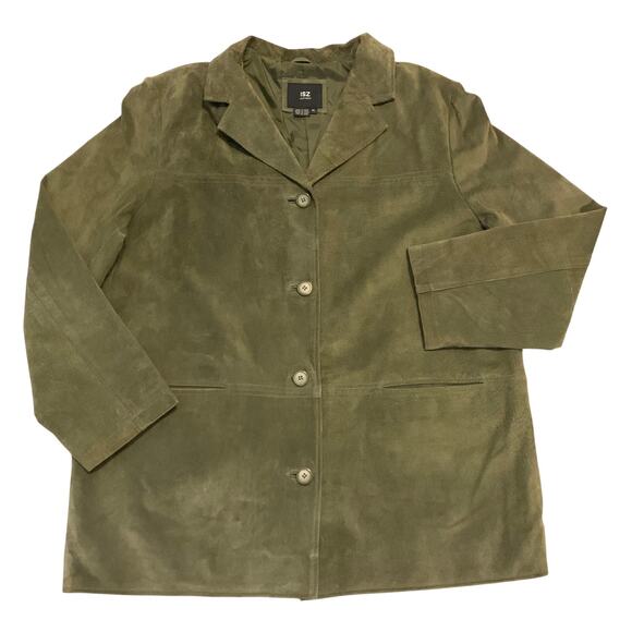 ISZ LEATHERS Womens XL Forest Green Suede Genuine Leather Button Front Jacket - Picture 1 of 13